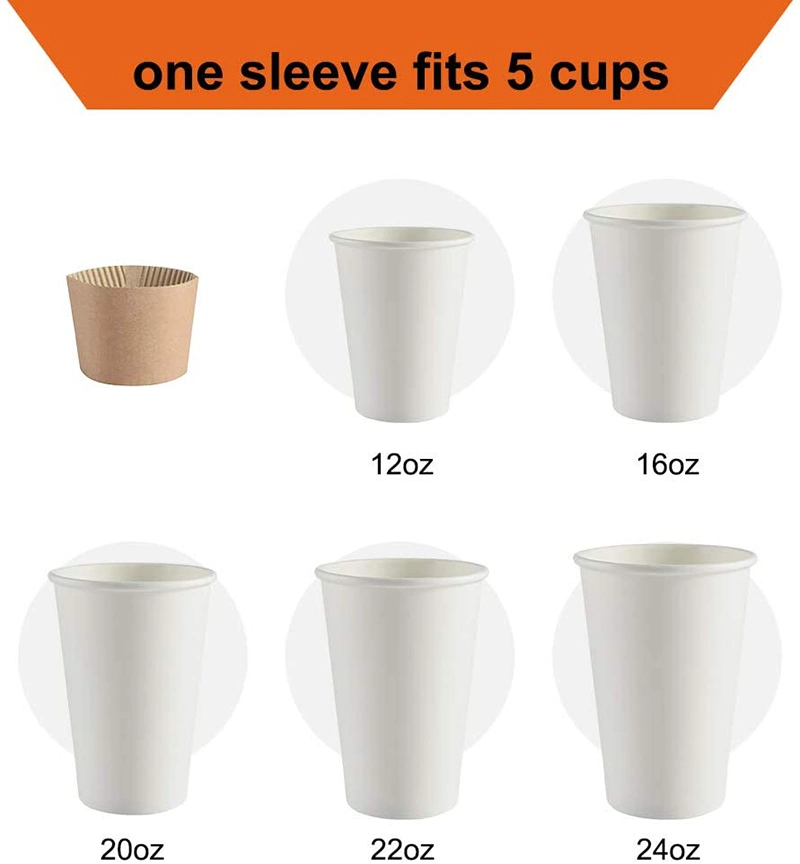 Papier Kraft Hot Paper Cup Sleeve support de gaine carton ondulé Isolant de protection chaud et froid, adapté 12 oz 16 oz 20 oz 22 oz Pots en papier à café chaud 24 oz