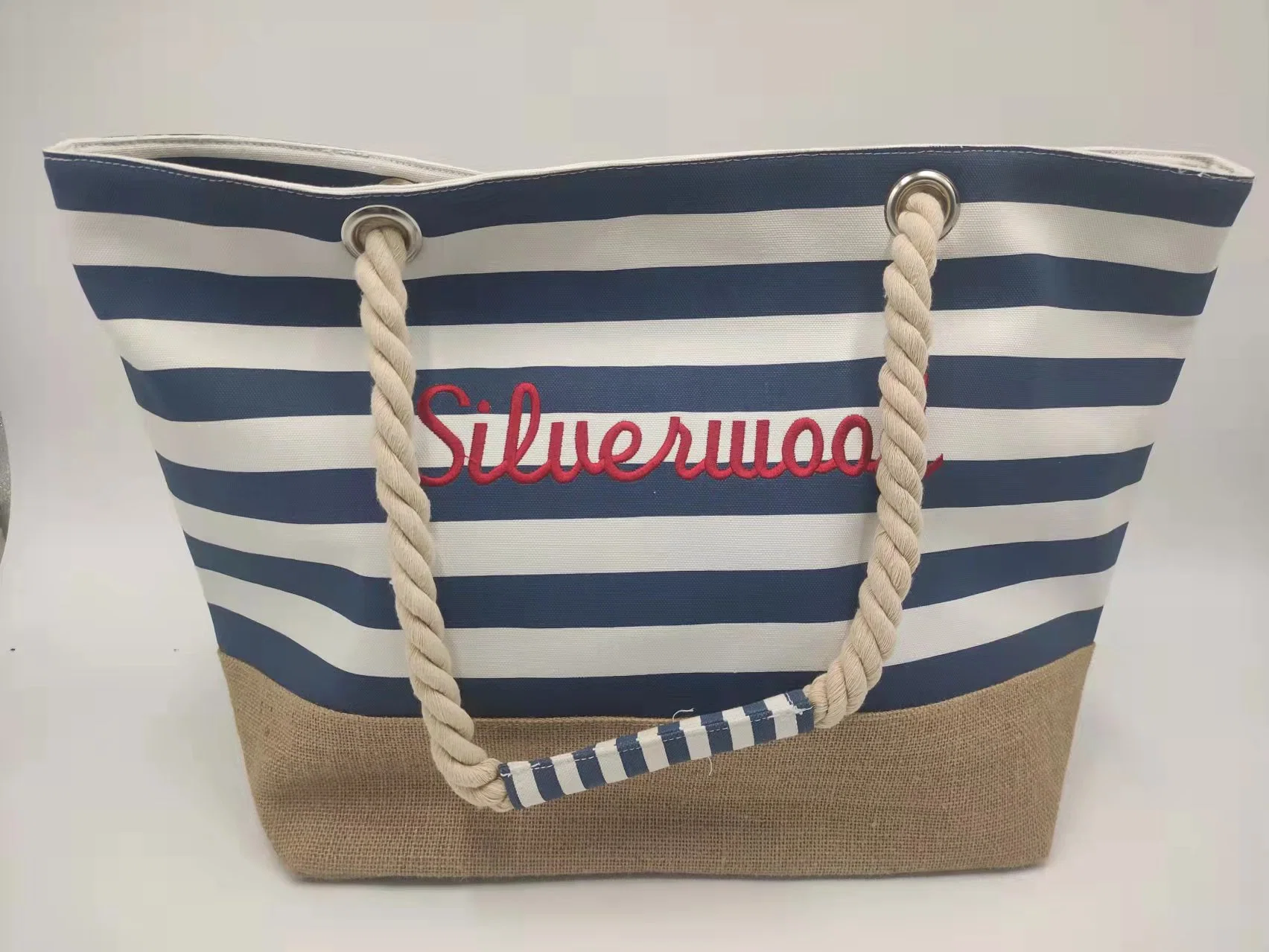 La playa de la banda lienzo Logotipo personalizado Casual Bolso de compras al por mayor