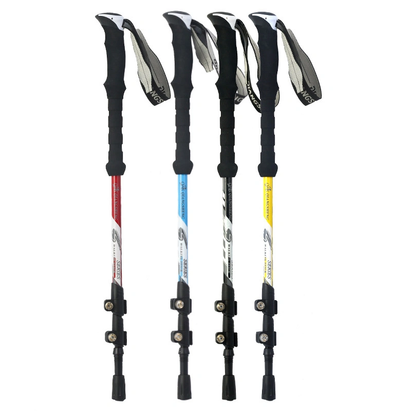 Carbon Pole Cork Trekking Poles Handle Mountaineering Stick Hiking Super Light External Lock Three Section Mountaineering Crutch