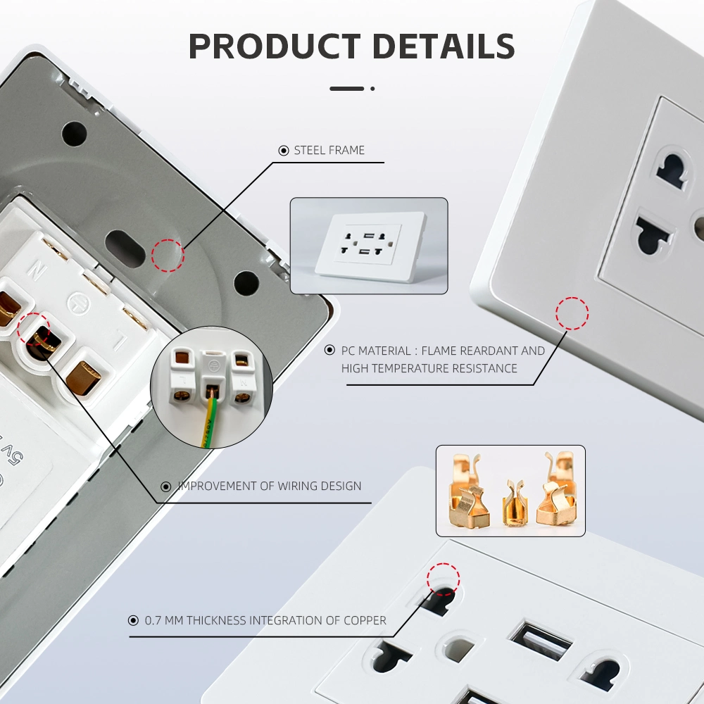 سعر المصنع تركيب مزدوج كهربائي متعدد المقابس مزود بمركب مزدوج على الحائط USB من النوع A