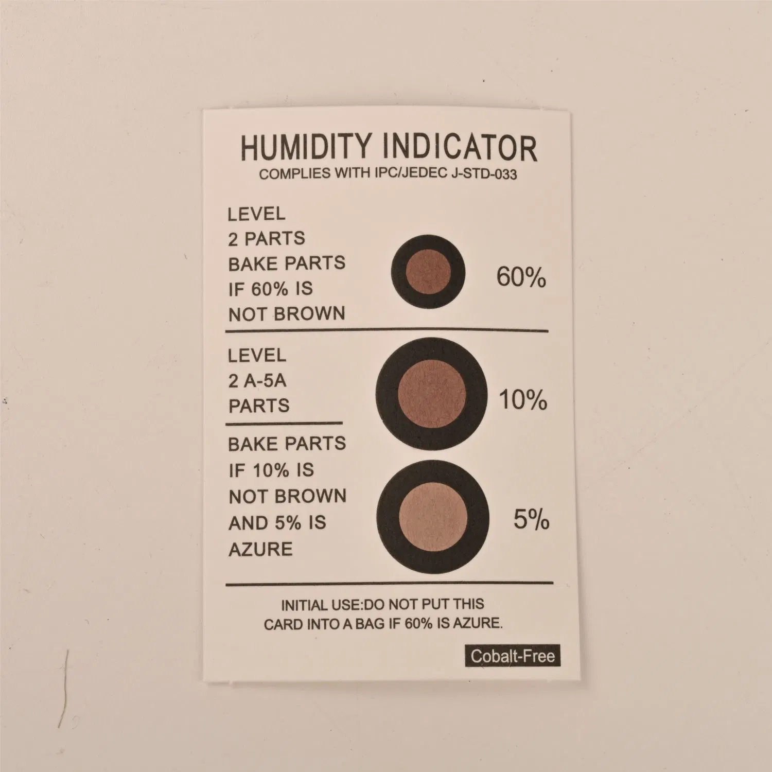 5%-10%-60% indicadores de humedad marrón a azul sin cobalto (HIC) para Chips IC