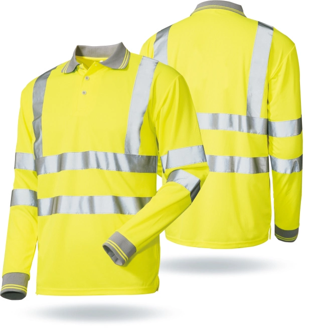 High Visibility 100% Polyester Long Seeve Bird Eye Pique Polo Tshirts Workwear