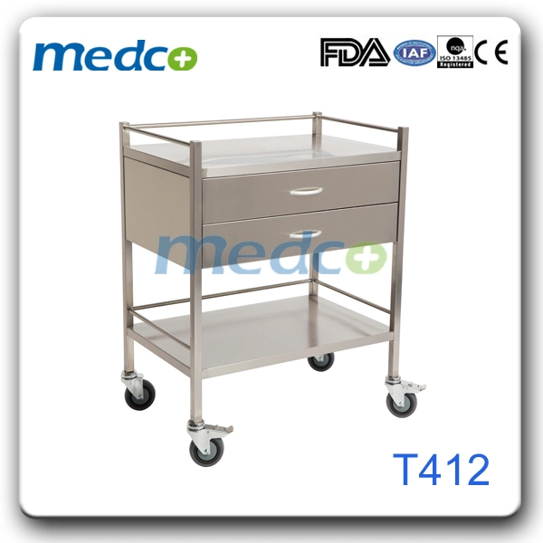 Medicine Stainless Steel Trolley Hospital Hand Cart with Layers