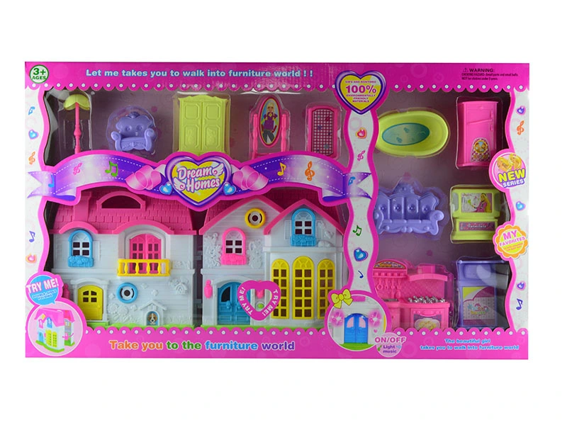 Pretend Play Happy Family Toy Set Kids House Toy with Furniture with Light and Music