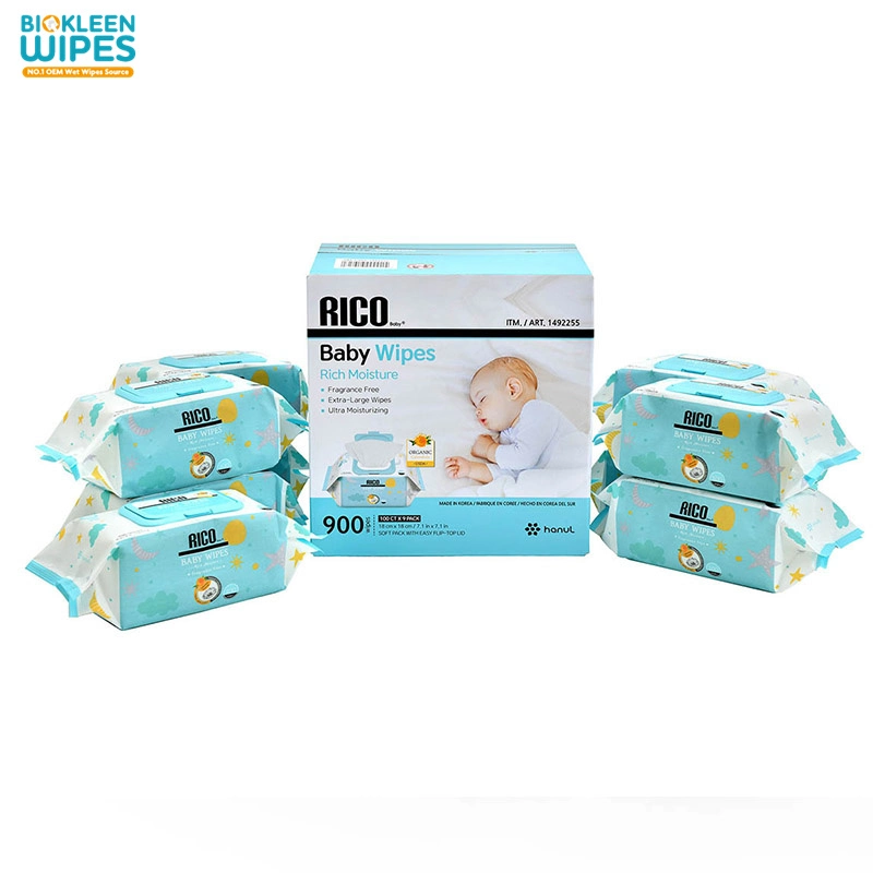 Biokleen Free Samples Private Label 100CT Organic Cotton Biodegradable Wet Tissue Hygiene Eco-Friendly Outdoor 100% Bamboo Baby Wet Wipes