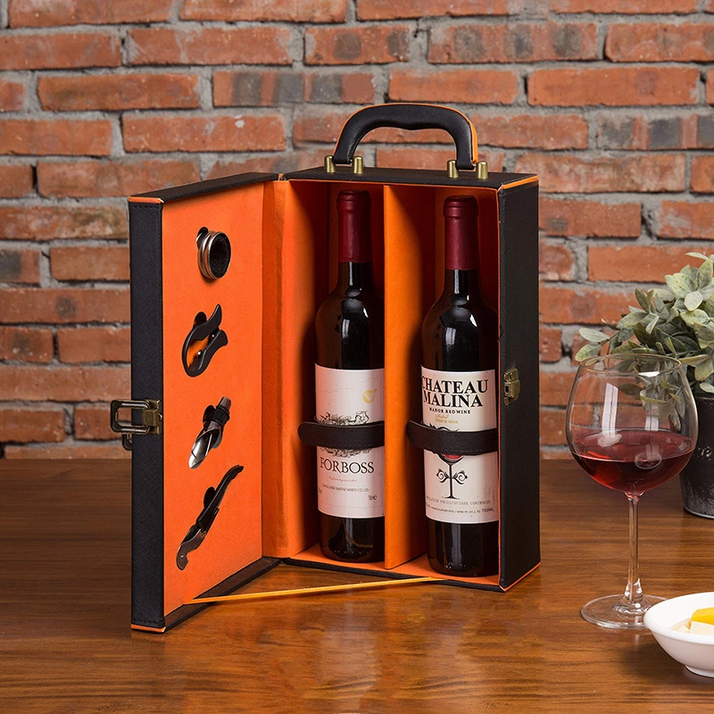 Wholesale/Supplier 2 Bottles Luxury Leather Wine Box Packaging with Accessories