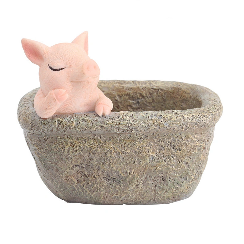 Resin Dad and Son Pigs Succulent Planter Flowerpot Decor for Home Office Desk