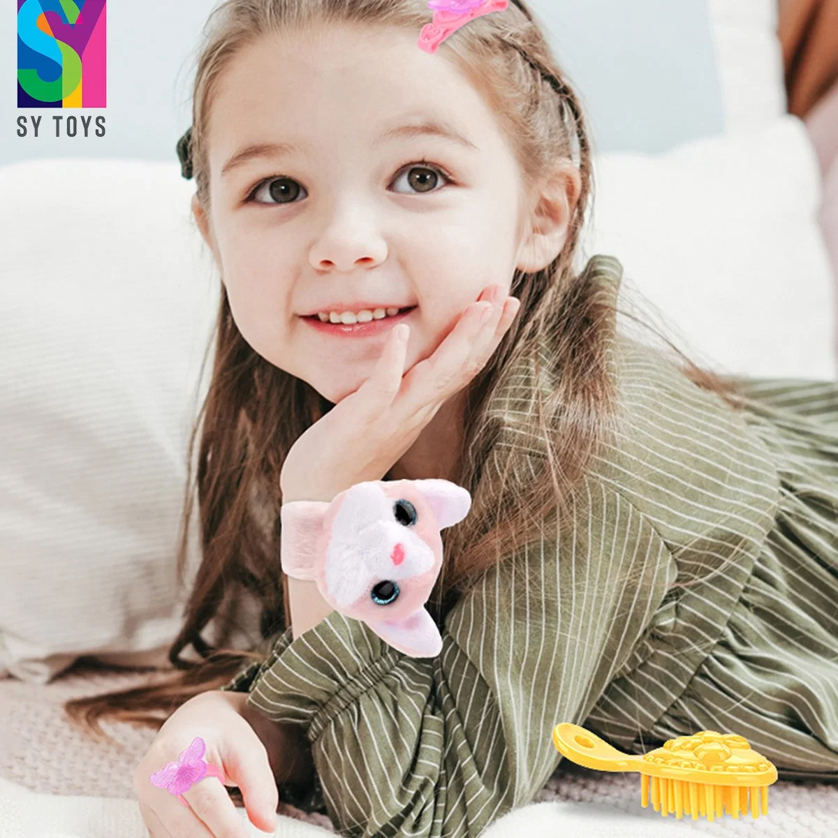 Sy Toys Cute Gift for Kids Rabbit Dog Unicorn Cat Dinosaur Soft Plush Material Girls Bracelet Wristband Set Stuffed Animal Wristband Toys