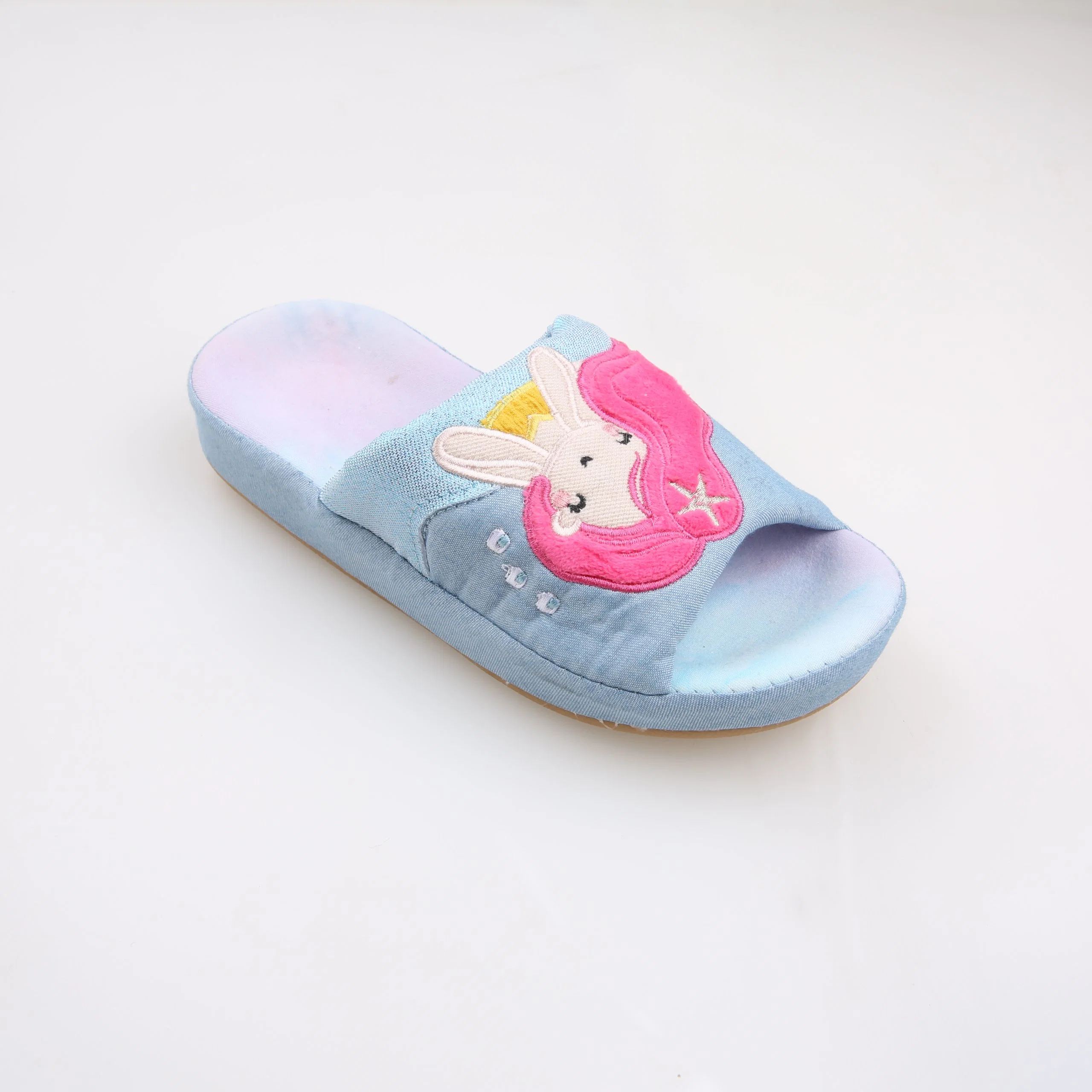 Corifei 3D Cute Mermaid Embroider Textile and TPR Kids Indoor Slipper