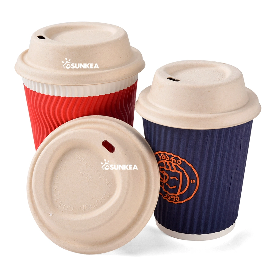 Biodegradable Pulp Bagasse Sugarcane Wheat Straw Take Away White Brown Paper Nature Compostable Lids for Hot and Cold Coffee Cup