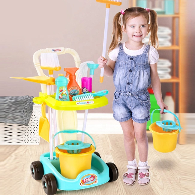 Cleaning Trolley Toy Pretend Play Cleaning Car Kids Children Toys Cleaning Set