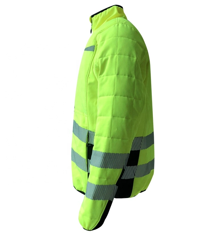 Hi Vis Two Tone Waterproof Breathable Polyester Mechanical Stretched Softshell Reflective Mens Winter Padded Safety Jacket