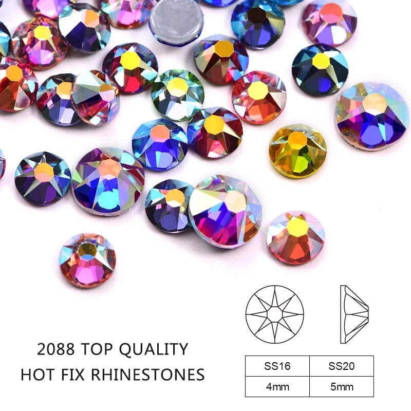 La meilleure qualité Multicolor chatoiement de couleurs 2088 Glass Hot Fix Rhinestone 8 Big 8 Petit fer à repasser sur Hotfix Strass