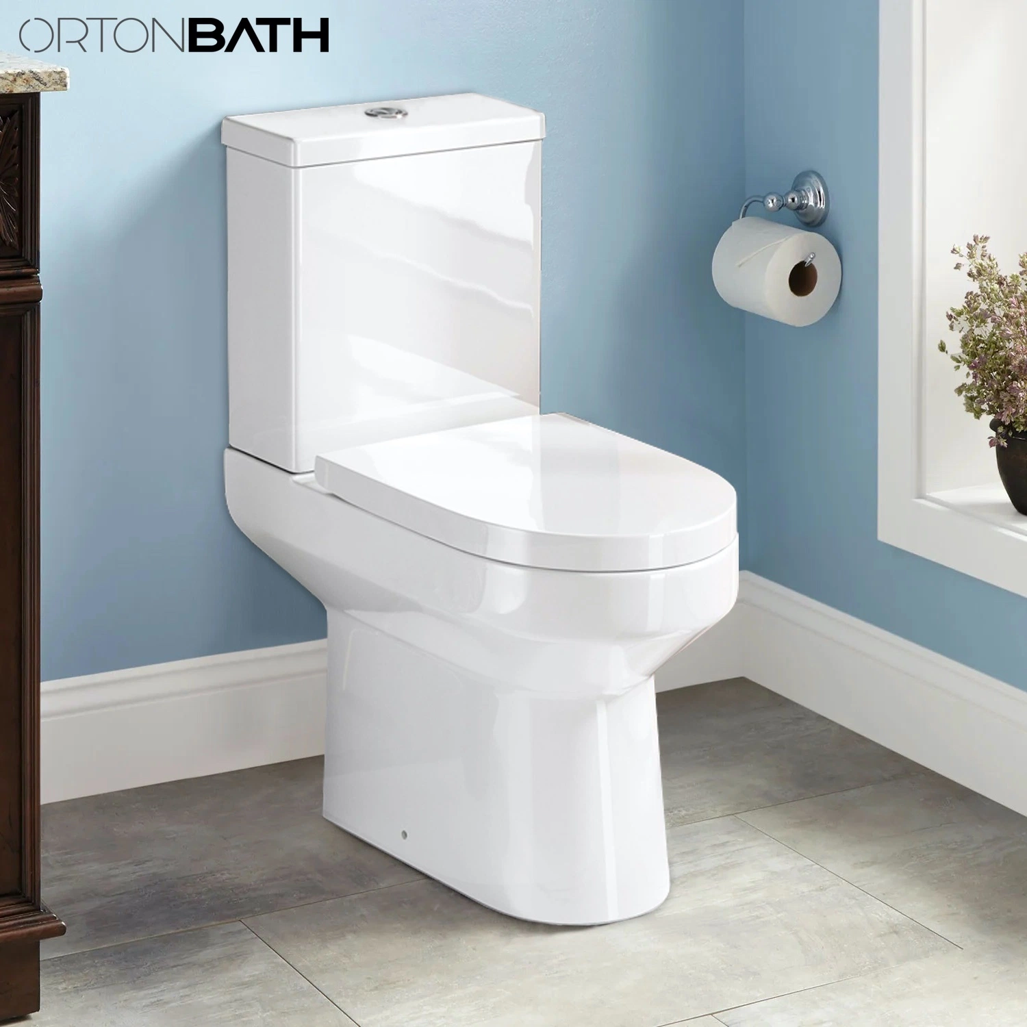 Ortonbath Dual Flush Toilet, UF Soft Closing Seat, Oval Bathrooms Comfort Height Back to Wall Toilet Two Piece Toilet