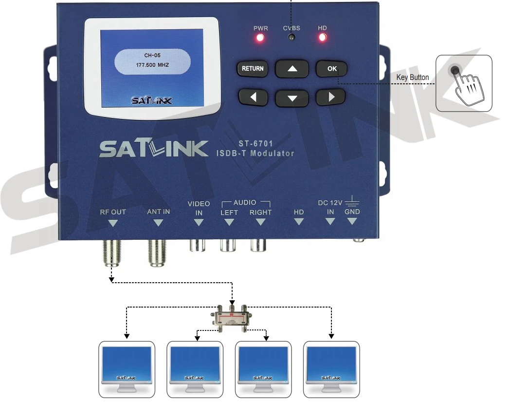 St-6701 ISDB-T Modulador de TV digital suporte do receptor 2.4 polegadas LCD exibir