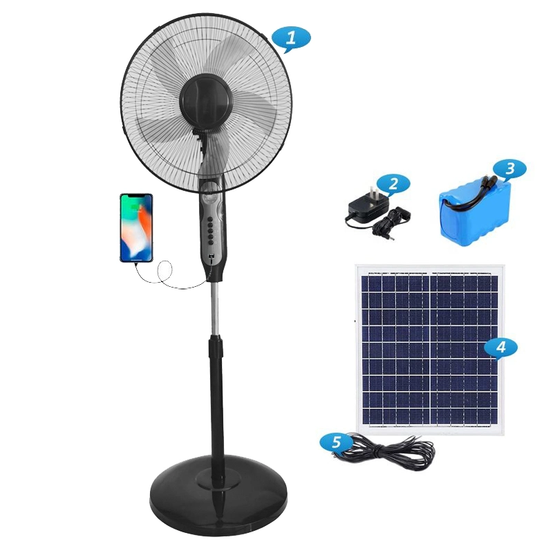 16&prime; &prime; Stand Fan with Lithium Battery AC DC Solar Stand Fan 12V Battery Rechargeable Fan Stand