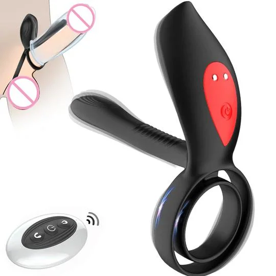 Dual Remote Control Powerful Motor 10 Modes Dual Penis Rings Massager Vibrator