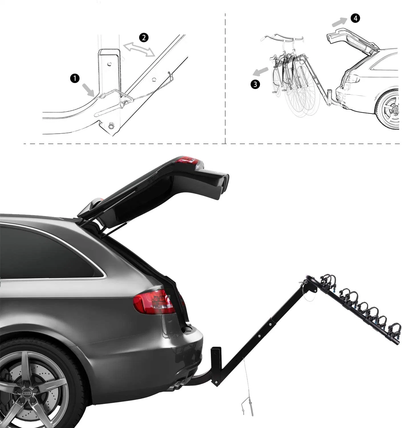 Bicycle Carrier Racks Hitch Mount Double Foldable Arm Rack for Car