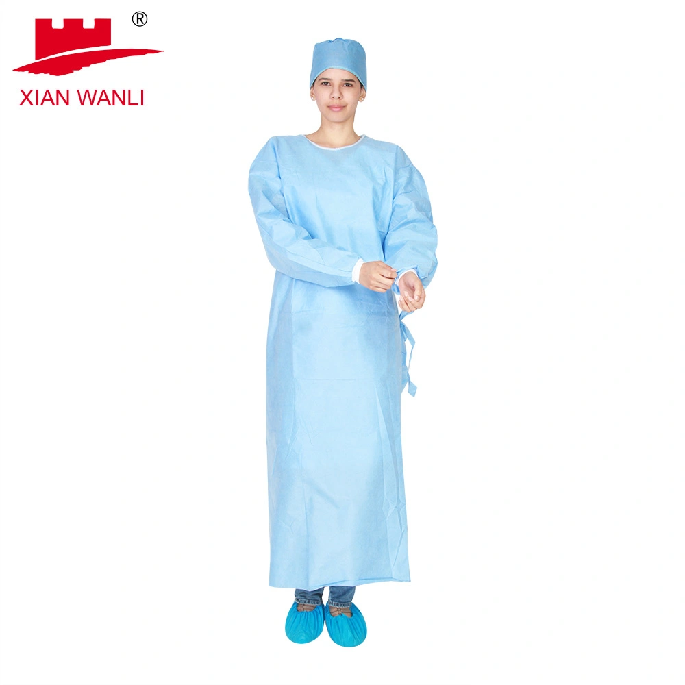 Retour à manchon long lié robe de vêtements de protection chirurgical Chirurgical combinaison jetable pour l'Hôpital d'approvisionnement médical robe d'isolation de SMS