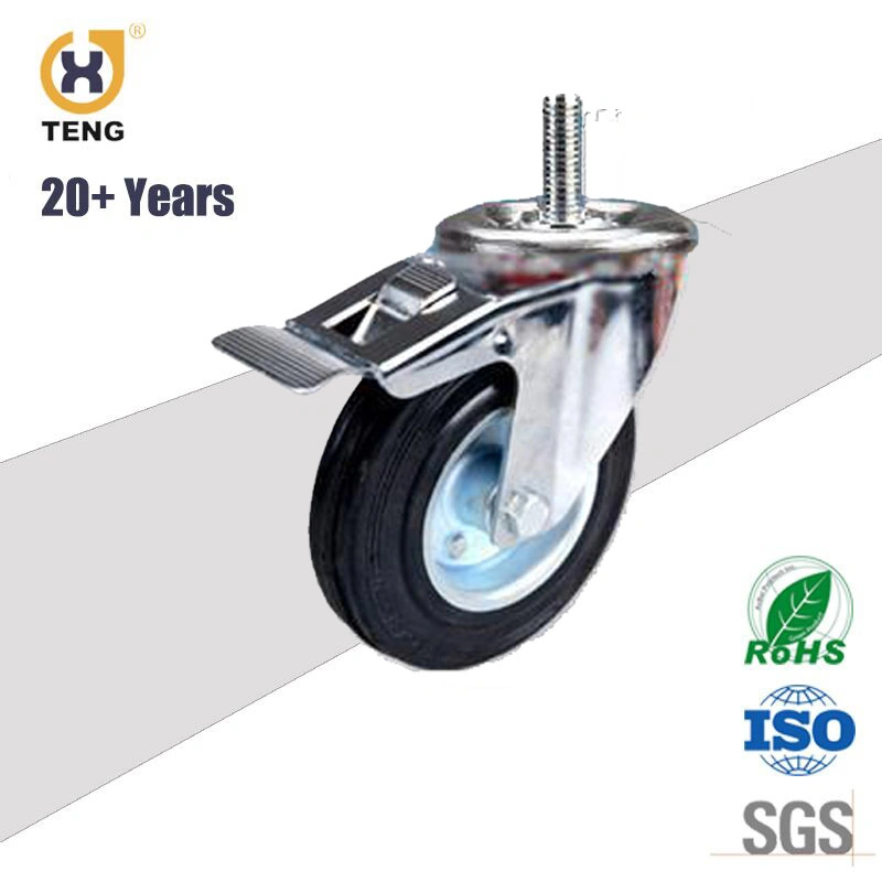 Industrial Caster Swivel Rubber Trolley Wheel Steel Rim Castor Wheel with Brake
