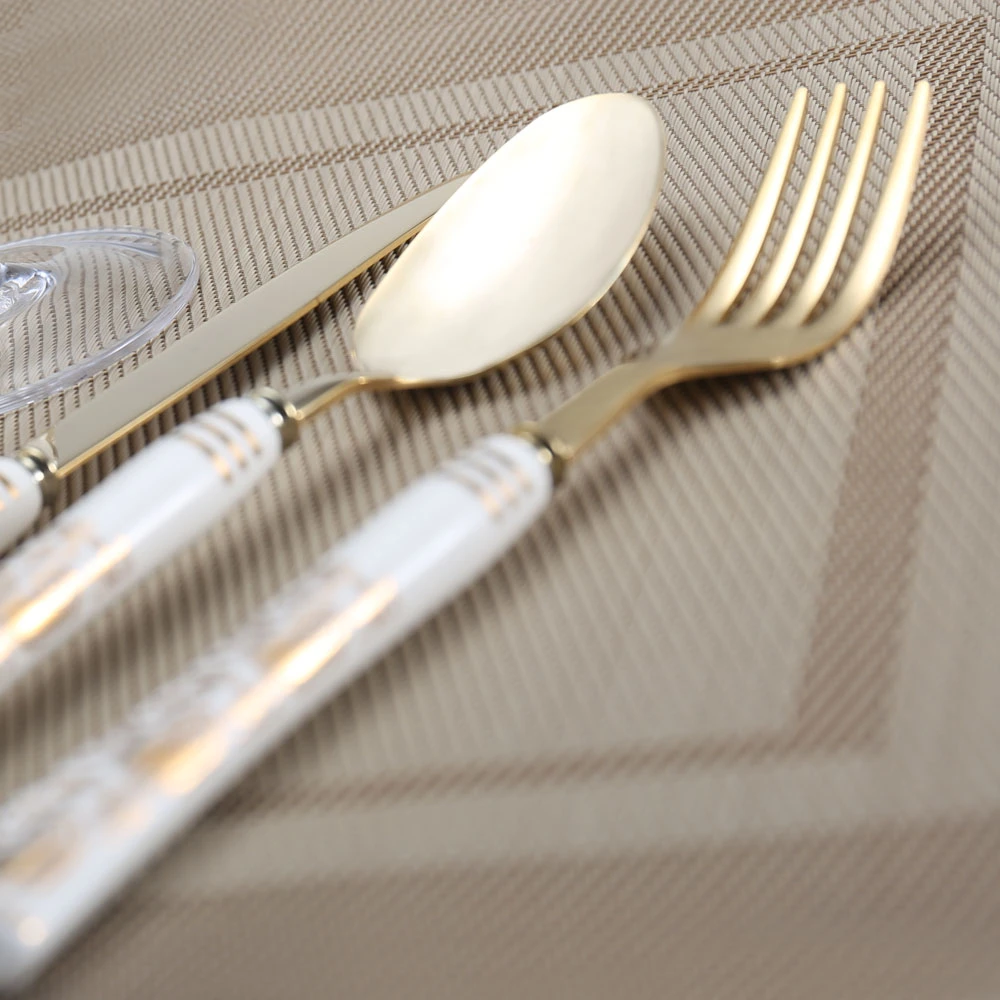 Round Porcelain Handle Flatware Set, Personalized Cutlery Set