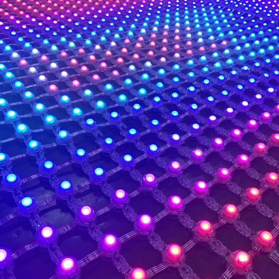 Flexible Red LED malla Pixel Lights pantalla exterior Advertisi transparente Pantalla de cristal suave RGB colores completos SPI TTL DMX512 P50 P100 para publicidad en vídeo