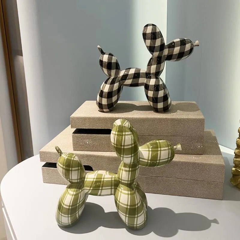 Modern Style Party Balloon Dog Figurine with Check Pattern