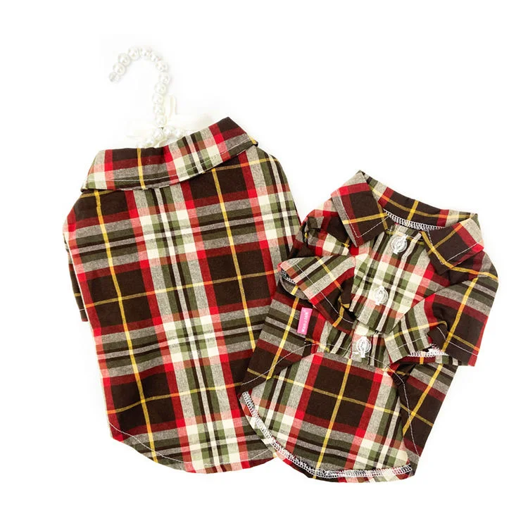 Popular Summer Style Plaid Pattern Customize Pet T-Shirt Clothes