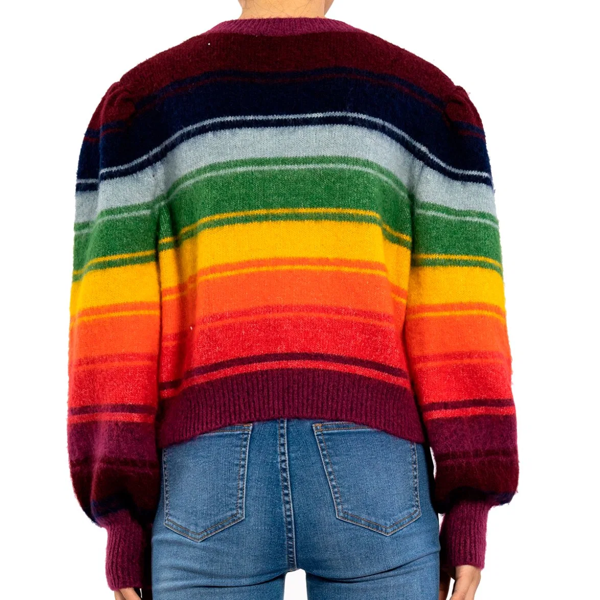 Autumn Winter American Vintage Knit Top Rainbow Stripe Women Crop Sweater