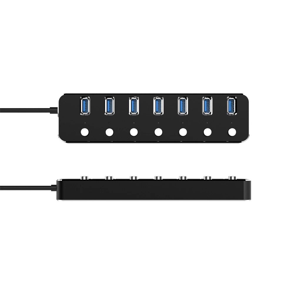 Hub USB 3.0 de 7 portas em alumínio grossista com comutador separado