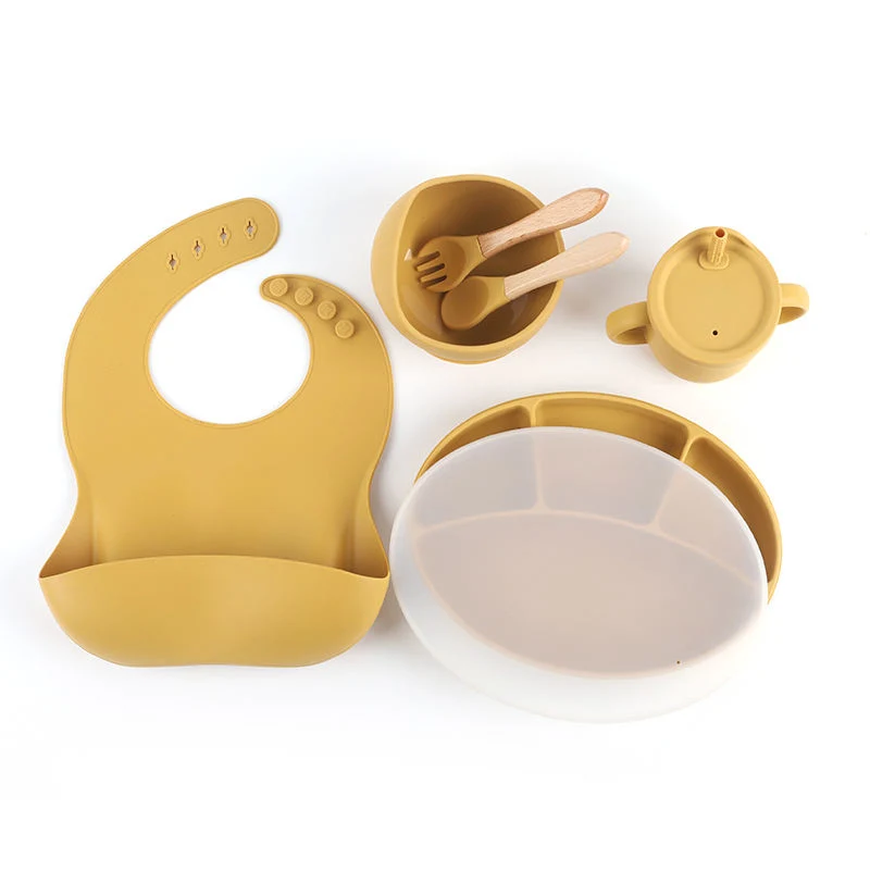 Baby Feeding Gift Silicone Bowl Water Proof Bibs Suction Dinnerware Sets