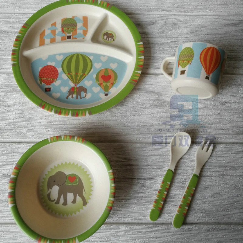 2021 Adorable Children Bamboo Fiber Biodegradable Tableware Kids Set for Kids