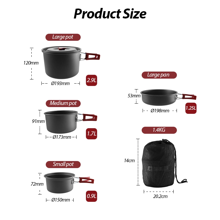 Camping utensilios de cocina Juego antiadherente Pan y Pans Mess Kit Para picnic