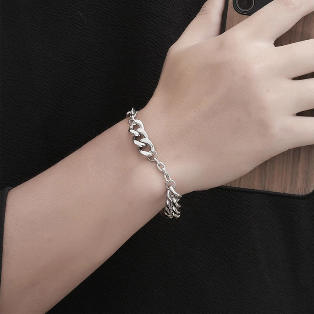 Bracelet Hand Jewelry Stitching Thick Titanium Steel Silver Plated Bracelets, Bangles Customer's Logo Trendy Adornment