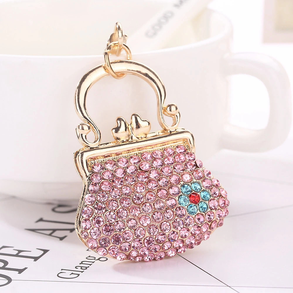 Filigree Pink Color Sparkling Cyrstal Keyring with Mini Crystals Princess Bag Charm Delicate Jewelry Handbag Purse Keychain