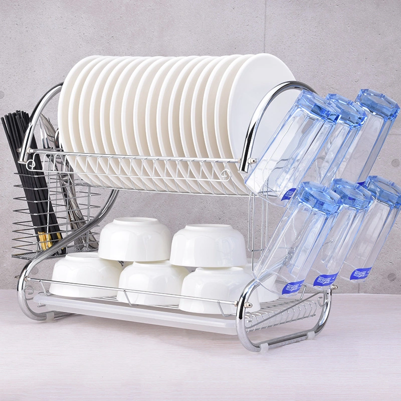 Double Layer Single Dish Drain Bowl Rack, Kitchen Supplies Storage Rack