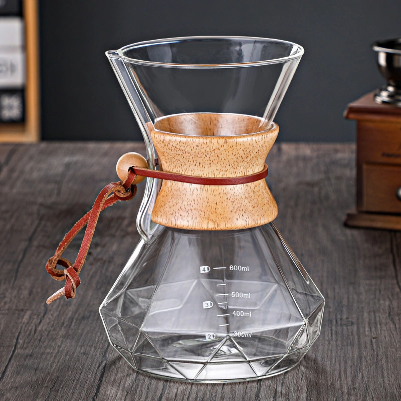 400ml600ml800ml Vidrio de borosilicato de alta mano preparar café de olla de diamantes con mango de madera