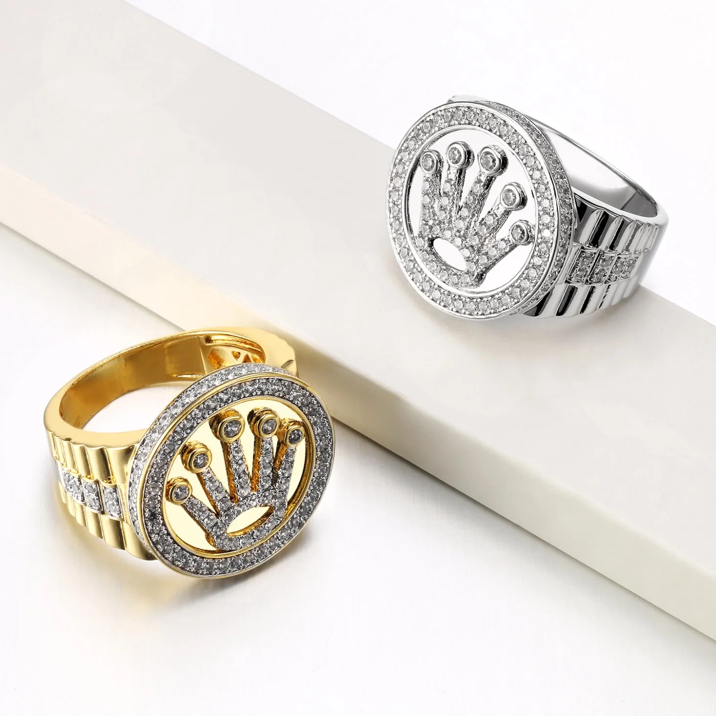 Hip Hop Jewelry Palm Pattern 18K Gold Plated Men Ring with CZ Stone Brass Jewelry