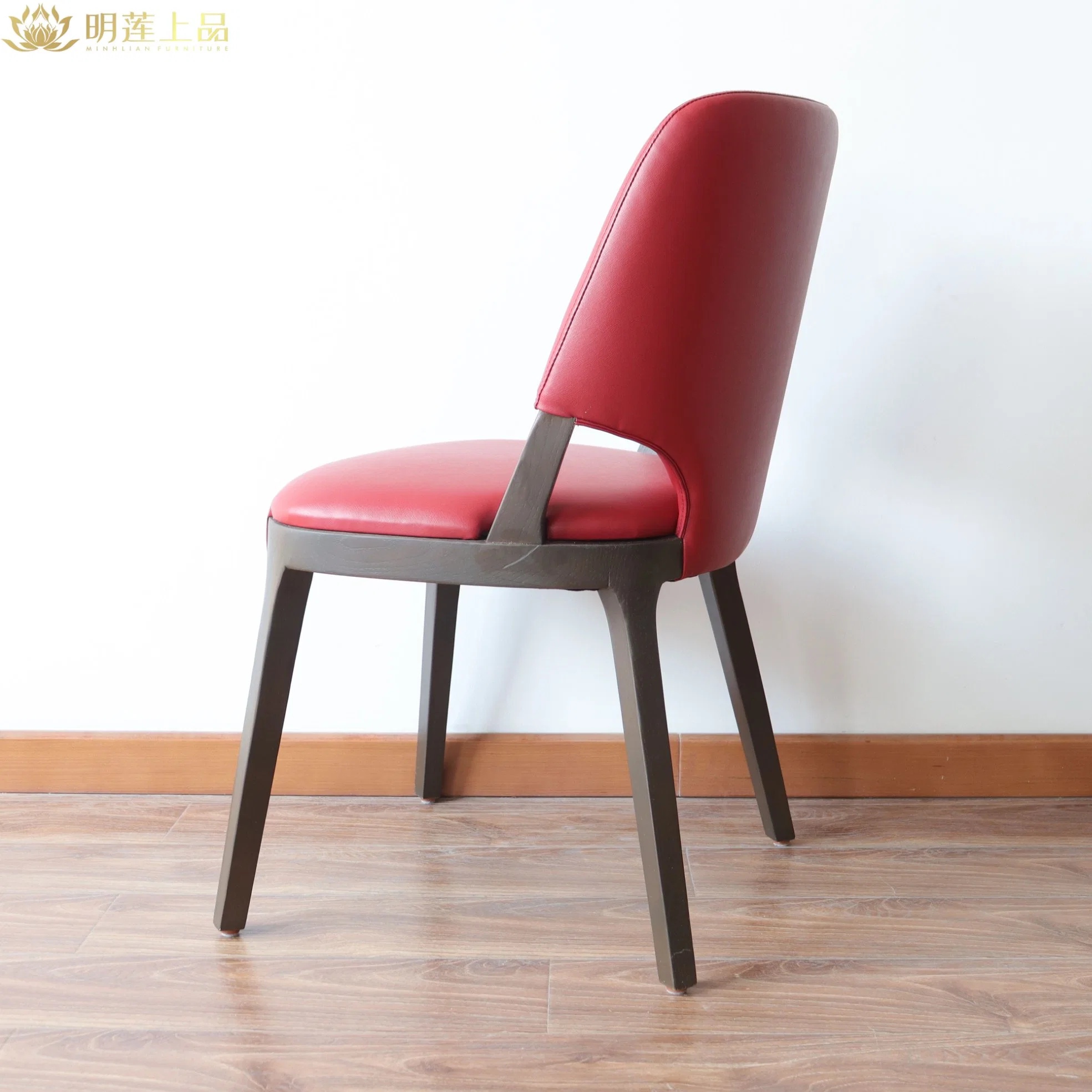 Modern Design Red PU Leather Upholstered Restaurant Chair Dining Room Furniture Home Furniture Solid Wood Wooden Chair