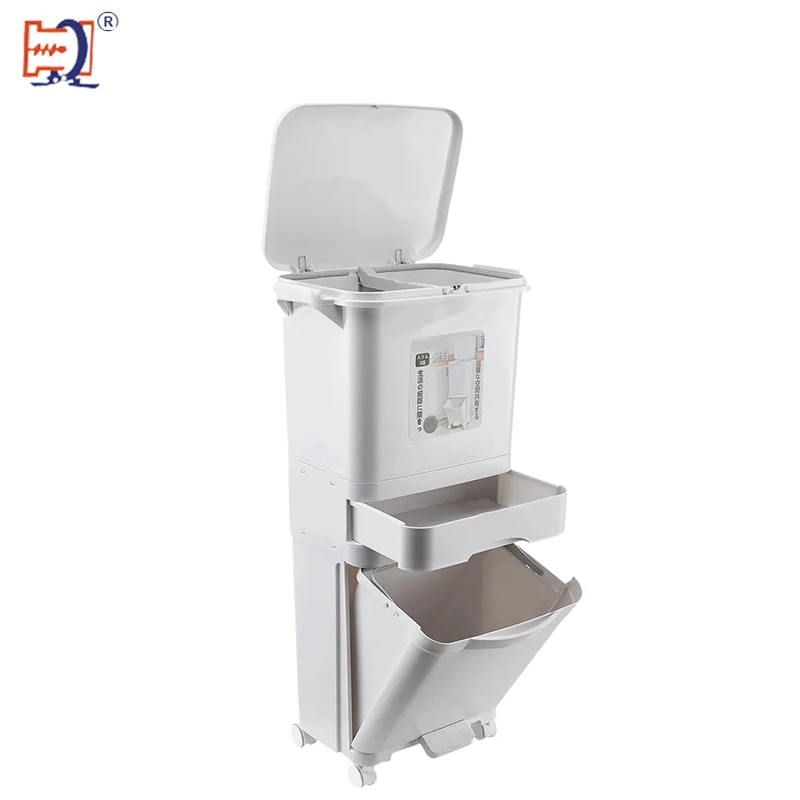 Double-Layer 4-Wheels Garbage Dustbin Rubbish Can Trash Bin