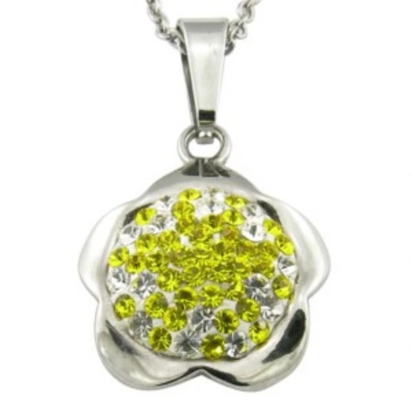 Flower Shape with CZ Shiny Stone Steel Pendant Necklace