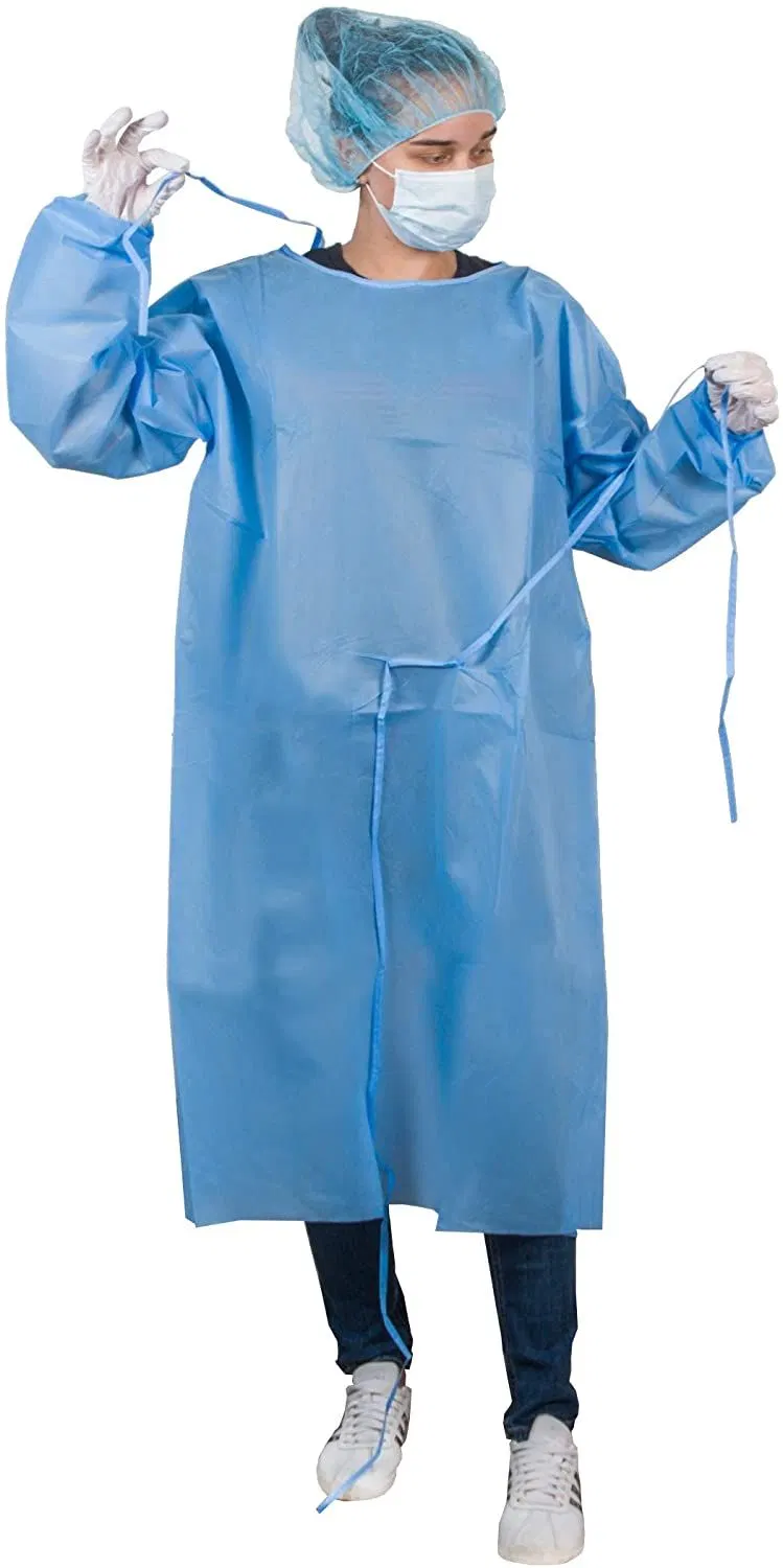 Medical Instrument Disposable Surgical Gown Waterproof Blue Color Knit Cuffs Medical SMS Isolation Gown CE/FDA in Stocks