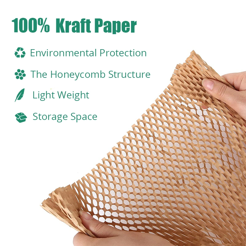 Amazon Super fournisseurs100 % biodégradables 12"X 98" Papier rouleau de conditionnement d'enrubannage Honeycomb coussin d'emballage kraft de mémoire tampon