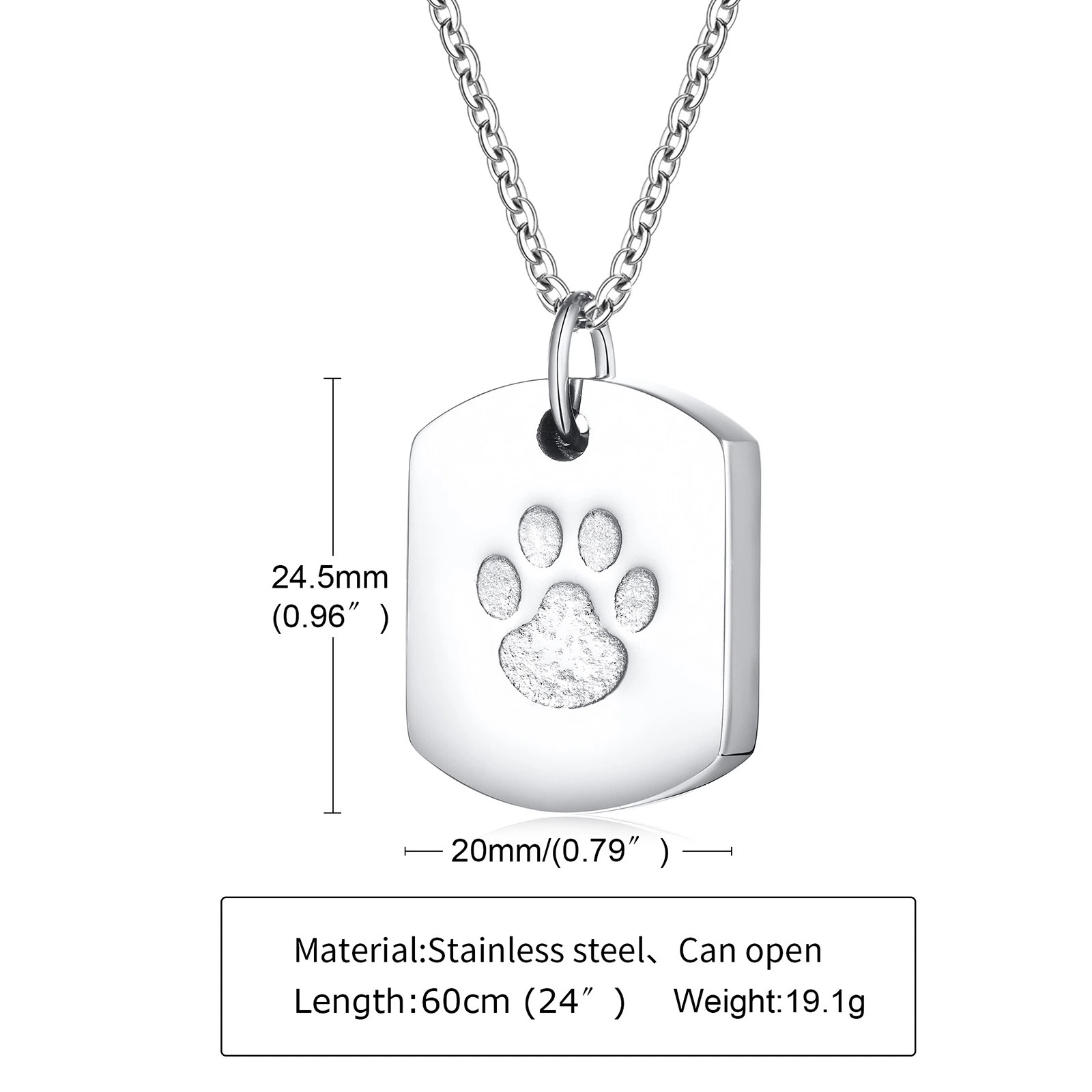 Stainless Steel Dog Paw Urn Can Be Opened Pendant Black Men's Necklace Twist Open Metal Accessories