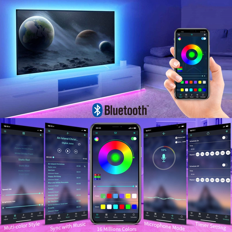 Factory RGB Bluetooth Control 5V USB LED Band Flexibles Band LED-Streifen-Licht für TV-Hintergrundbeleuchtung Dekoration