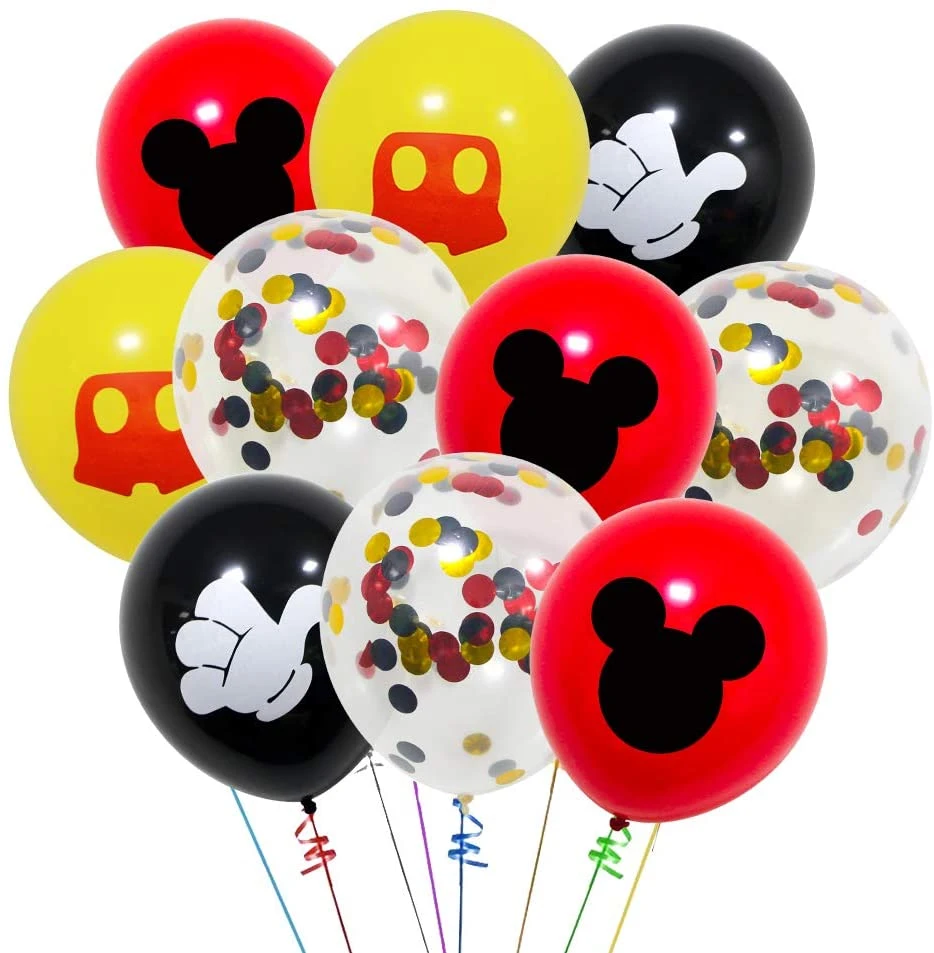 40 Pack Mouse Balloons, 12 Inch Latex Balloons Red Black Yellow Color Confetti Balloons Decorations Kit for Birthday Party Baby Shower Mouse Theme Party Supplie