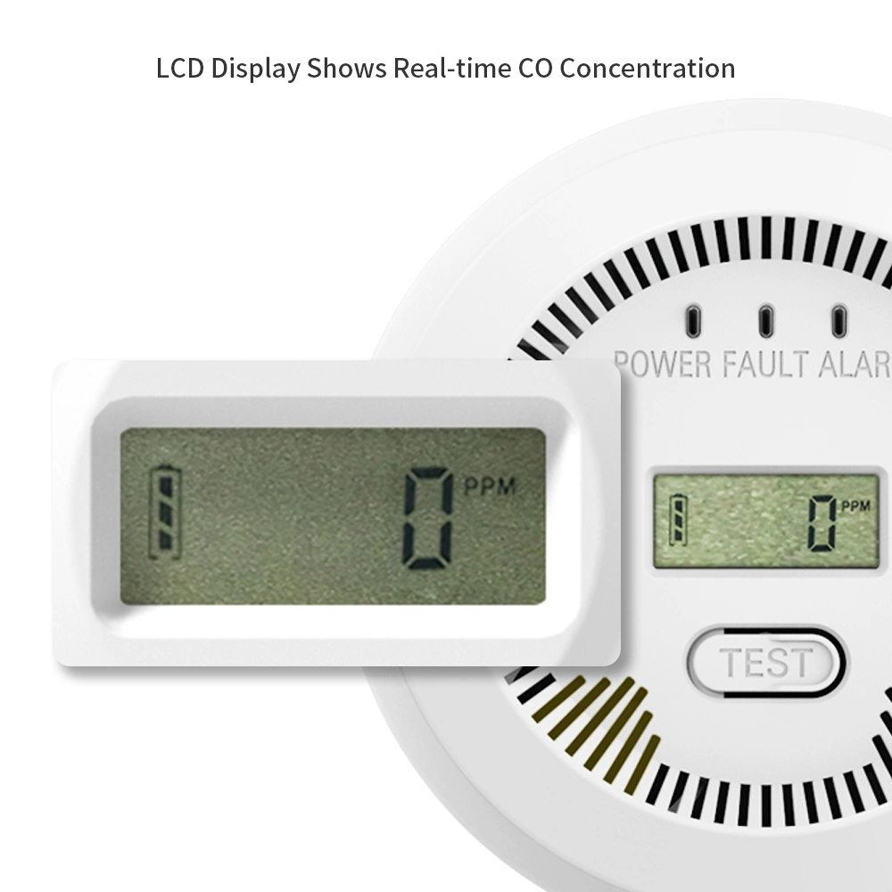 بطارية جهاز الكشف En50291-1 LCD من أول أكسيد الكربون من المنزل وأمان منزلي لمدة 10 سنوات أمر تغيير في إنذار شركة OEM