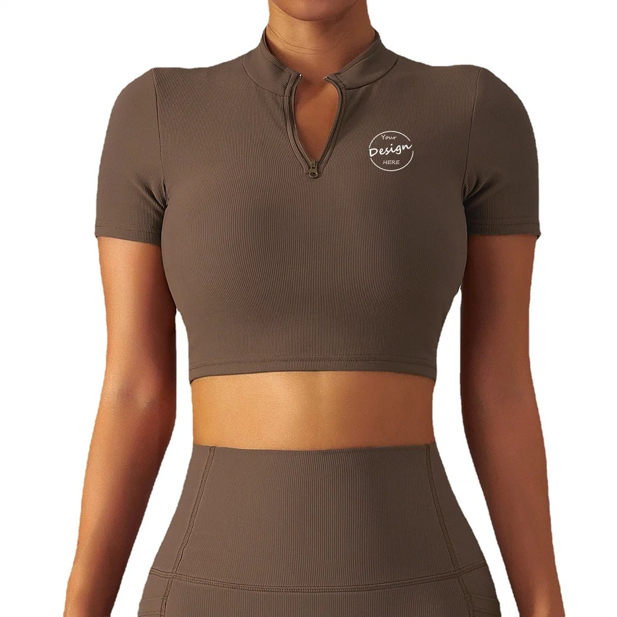 OEM leichte High Neck Half Zip Yoga Crop Tops schlank Fit Kurzarm Workout Shirts für Damen