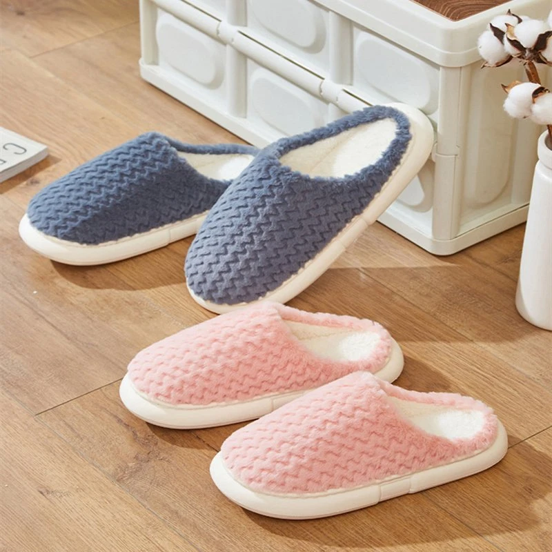 Cotton Home Warm Thick Velvet Couple Solid Color Thick Soles Stepping on Shit Indoor Slippers