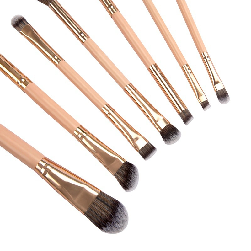 Private Label Dual Ended Makeup Brush Wood Handle 7PCS Double Head Makeup Brush Synthetic Hair Double Ended Makeup Brush